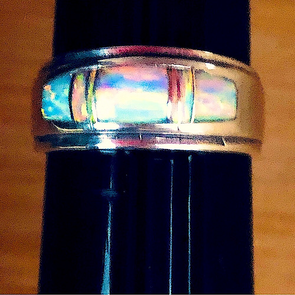 $564  14K White Gold & Fire Opal Estate Navajo Wedding Ring  Size 9 & 3/4  14K - Picture 6 of 8